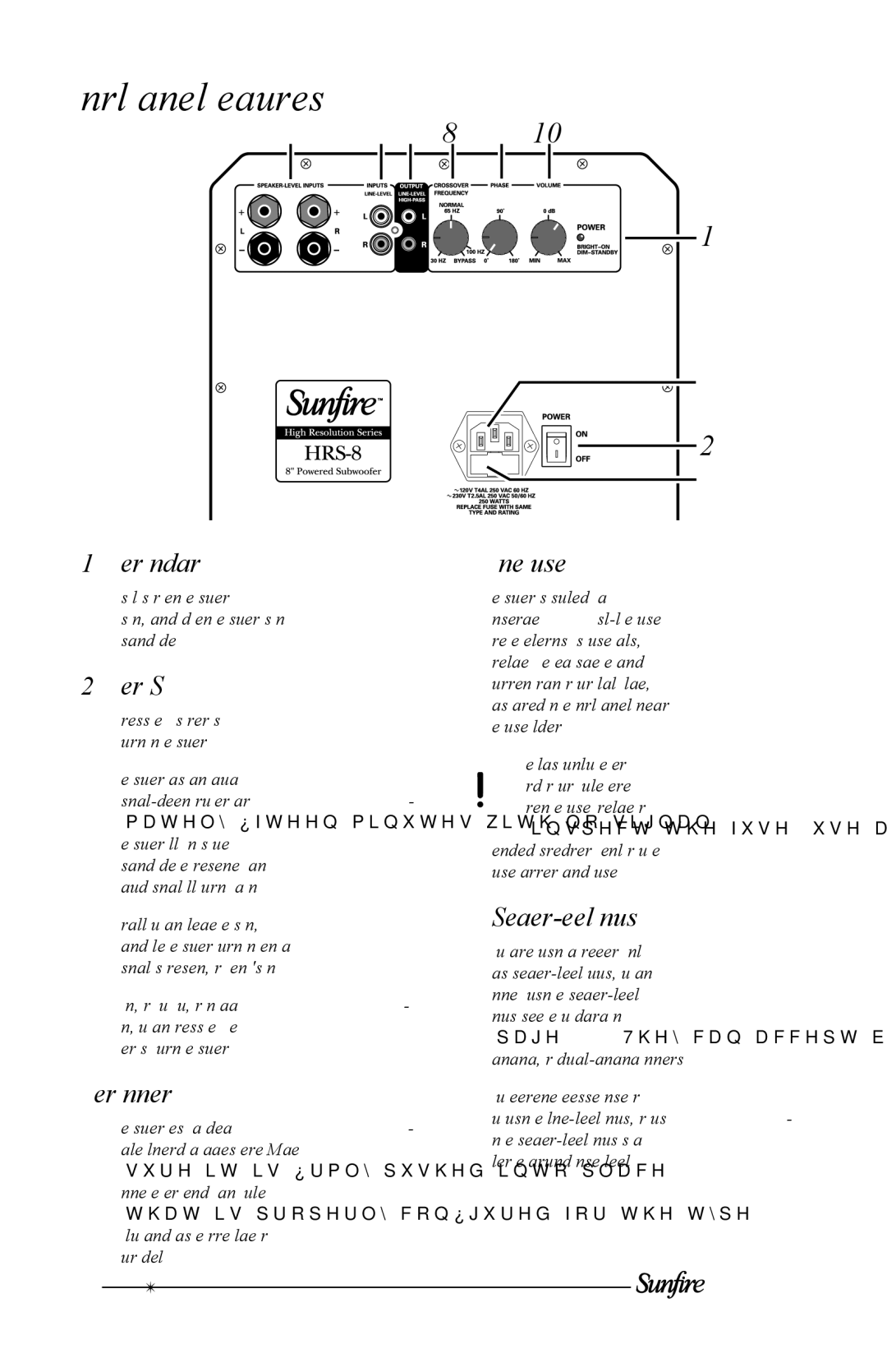 Sunfire HRS-8, HRS-10, HRS-12 user manual Control Panel Features 