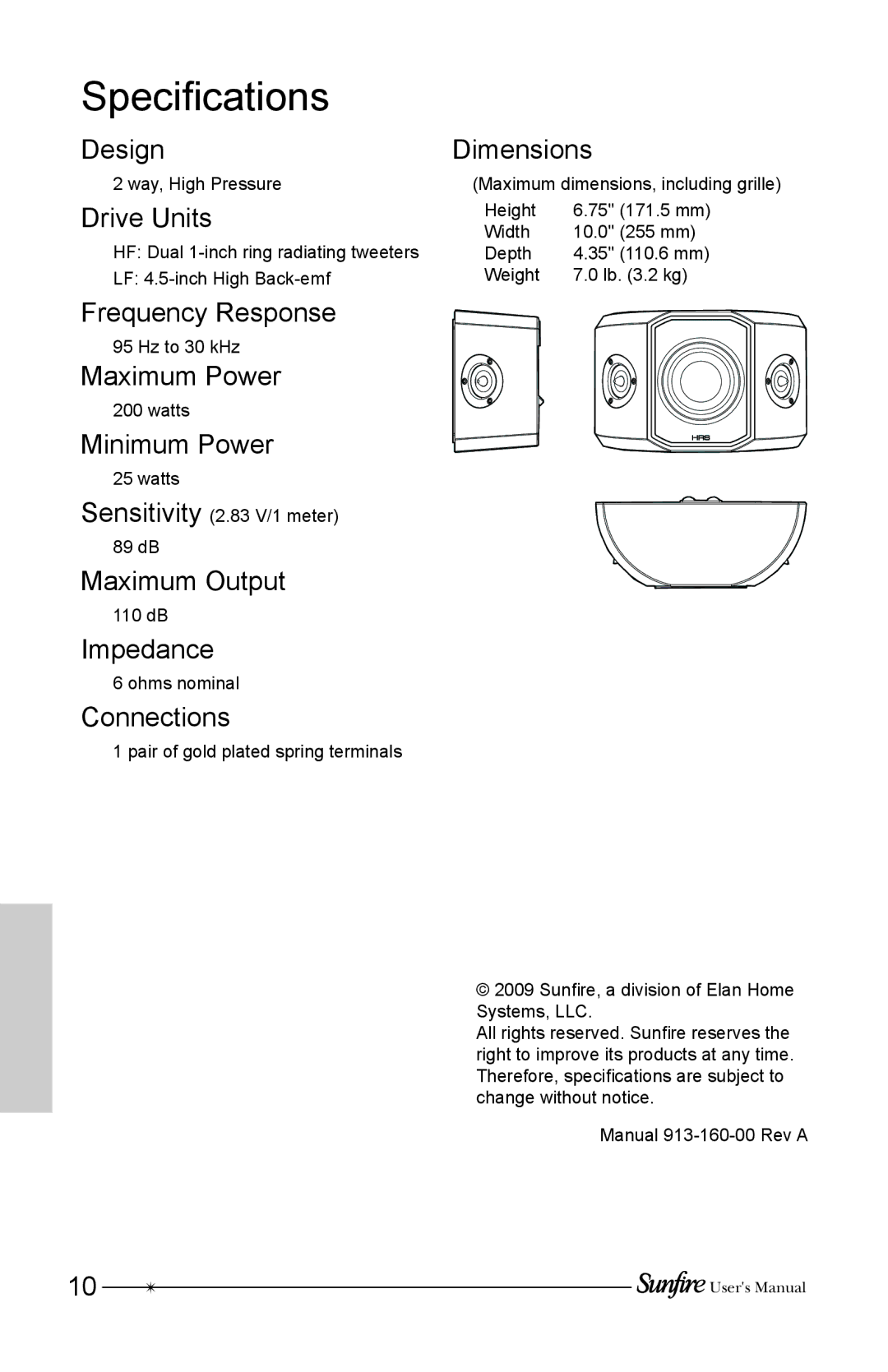 Sunfire HRS-SAT4BIP user manual Specifications 