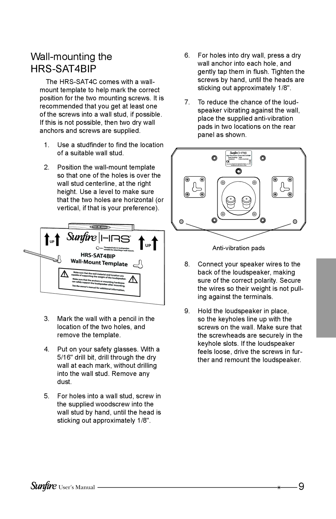 Sunfire HRS-SAT4BIP user manual Wall-mounting 