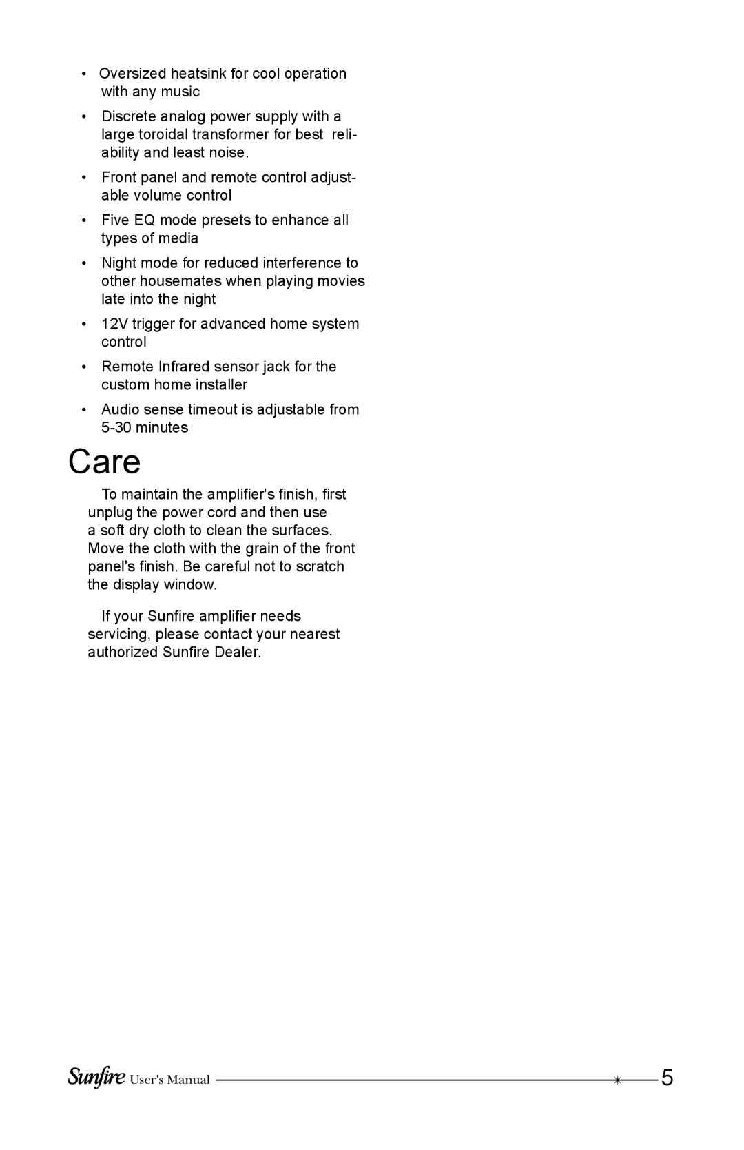 Sunfire HRSIW8 user manual Care 