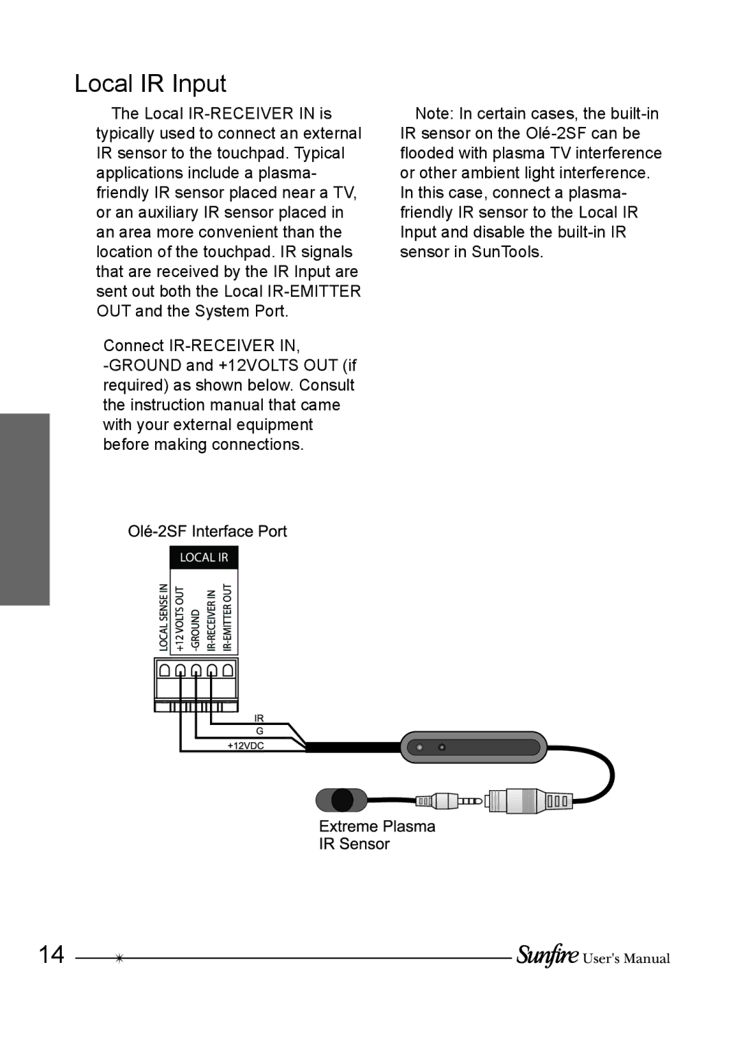 Sunfire OLE-2SF manual Local IR Input 