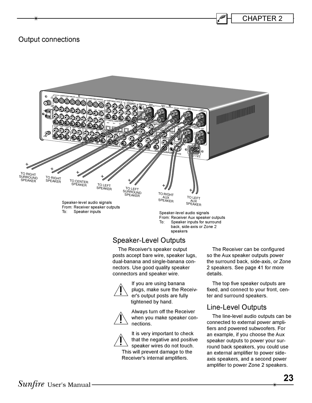 Sunfire Radio manual Output connections, Speaker-Level Outputs 