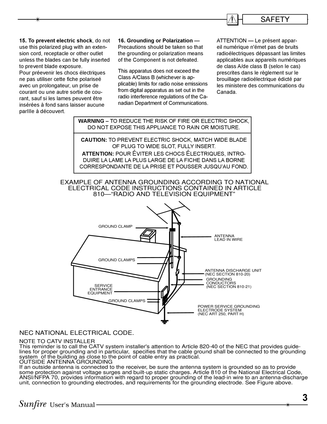 Sunfire Radio manual NEC National Electrical Code 