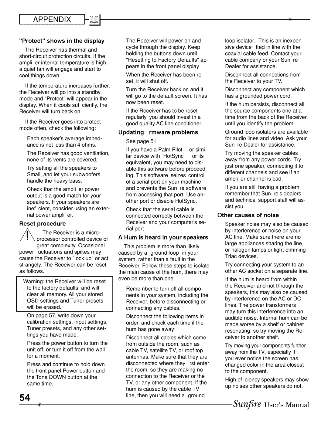 Sunfire Radio manual Protect shows in the display 