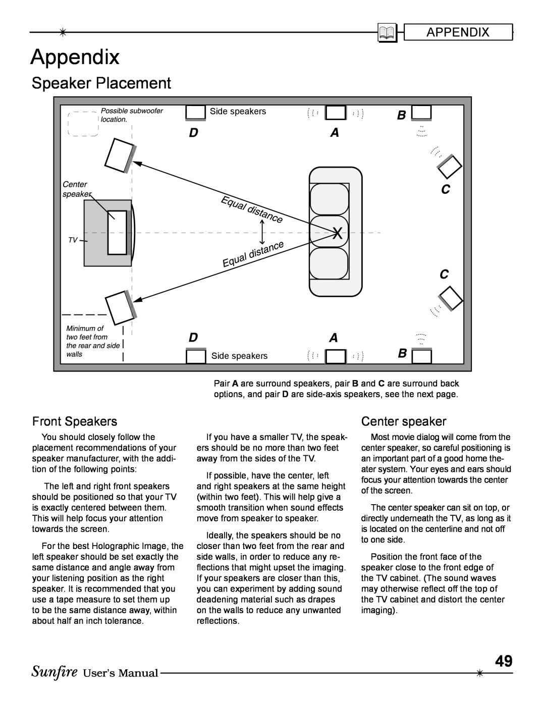 Sunfire Radio manual Appendix, Speaker Placement 