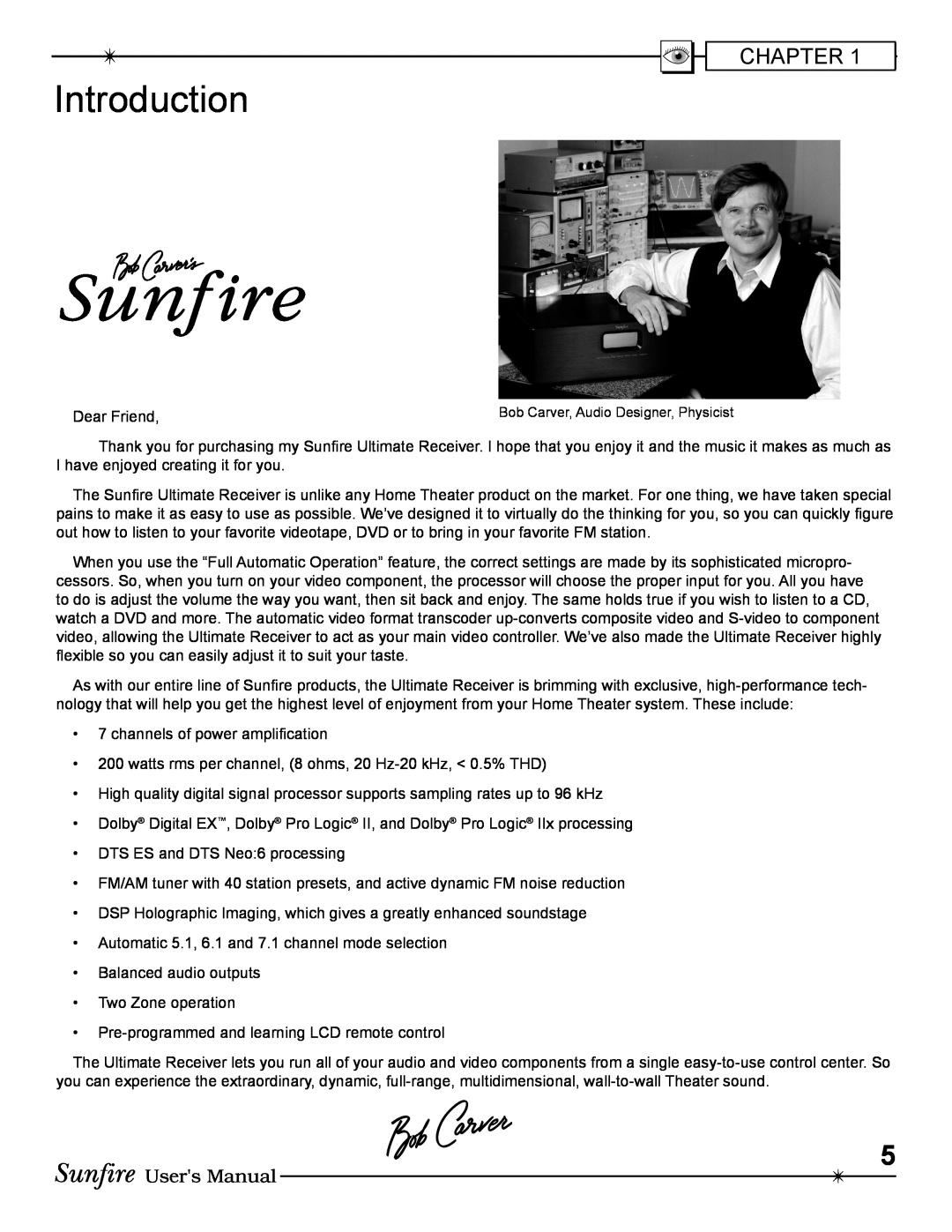 Sunfire Radio manual Introduction 