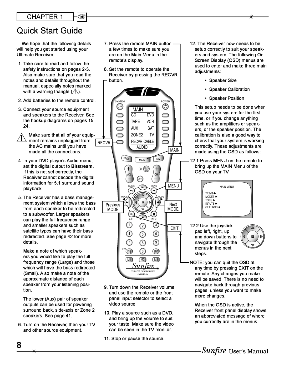 Sunfire Radio manual Quick Start Guide, Main 