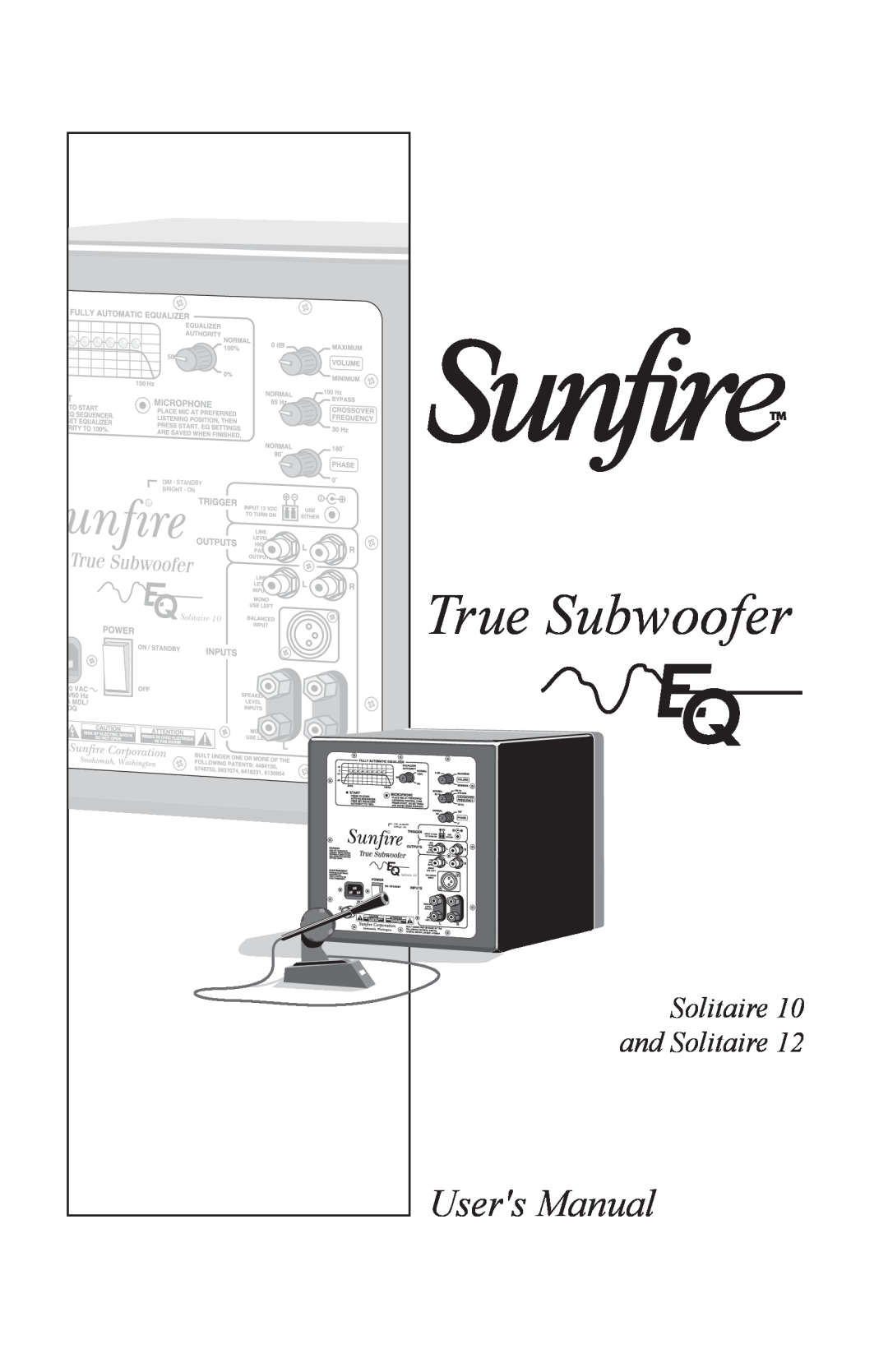 Sunfire Solitaire 10 user manual True Subwoofer, Solitaire and Solitaire, Dim - Standby, Bright - On 