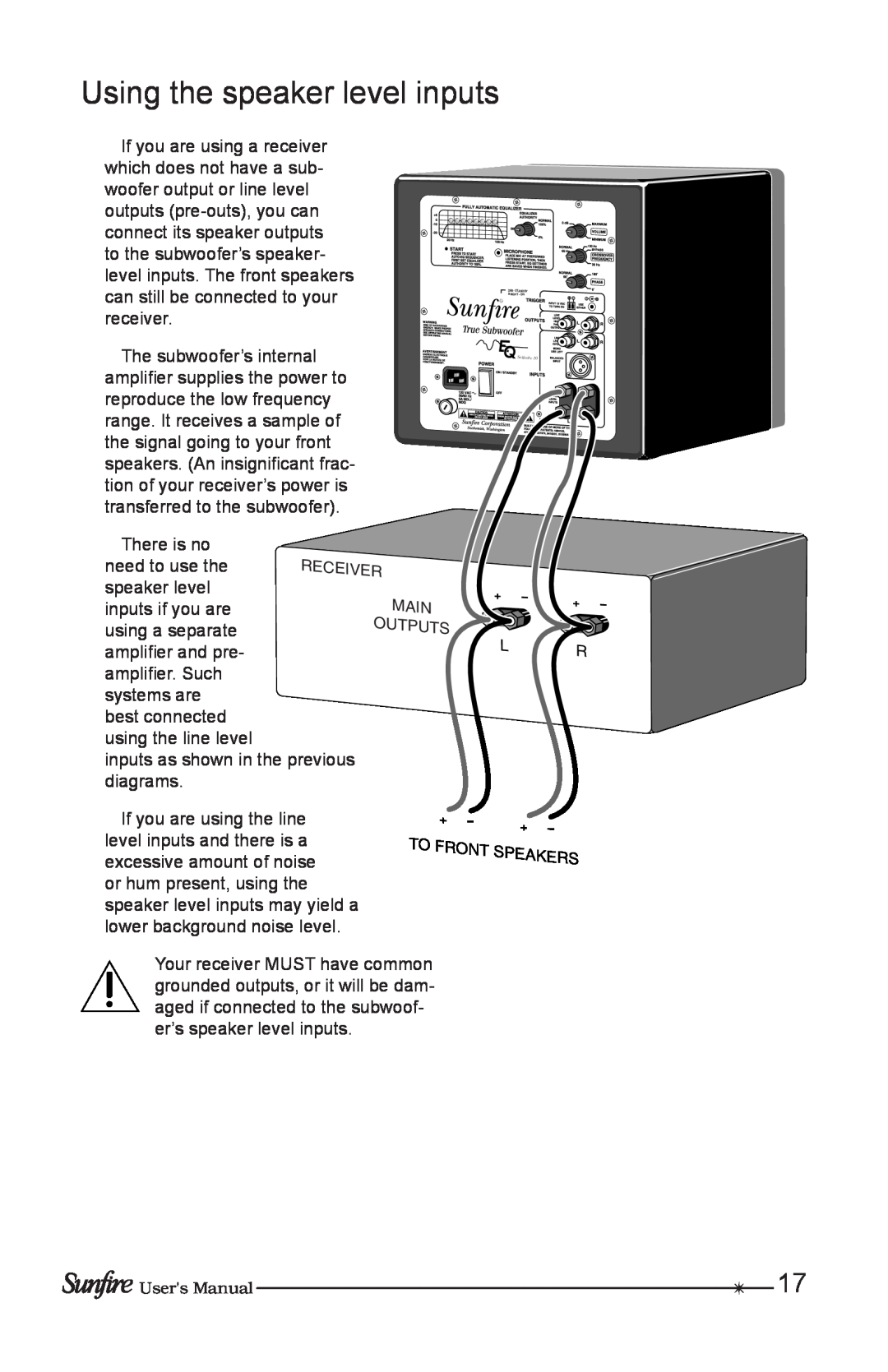 Sunfire Solitaire 10 user manual Using the speaker level inputs 