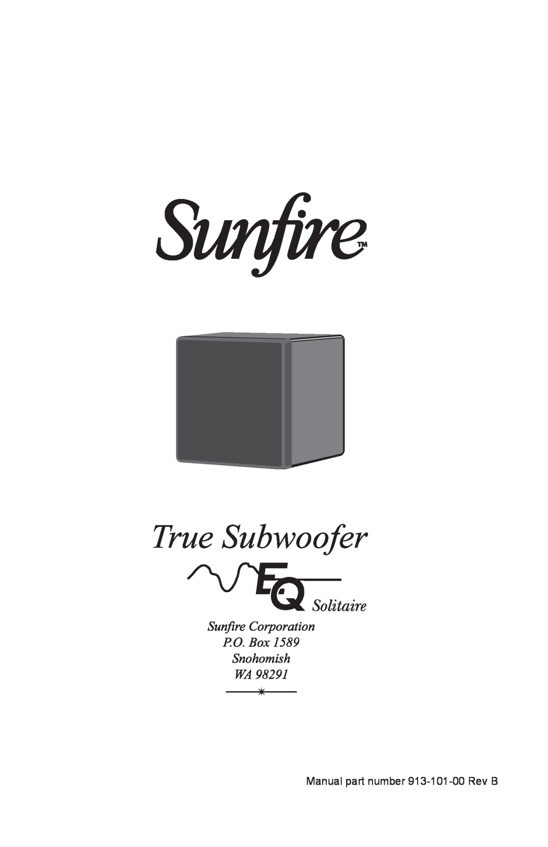 Sunfire Solitaire 10 user manual Manual part number 913-101-00Rev B 