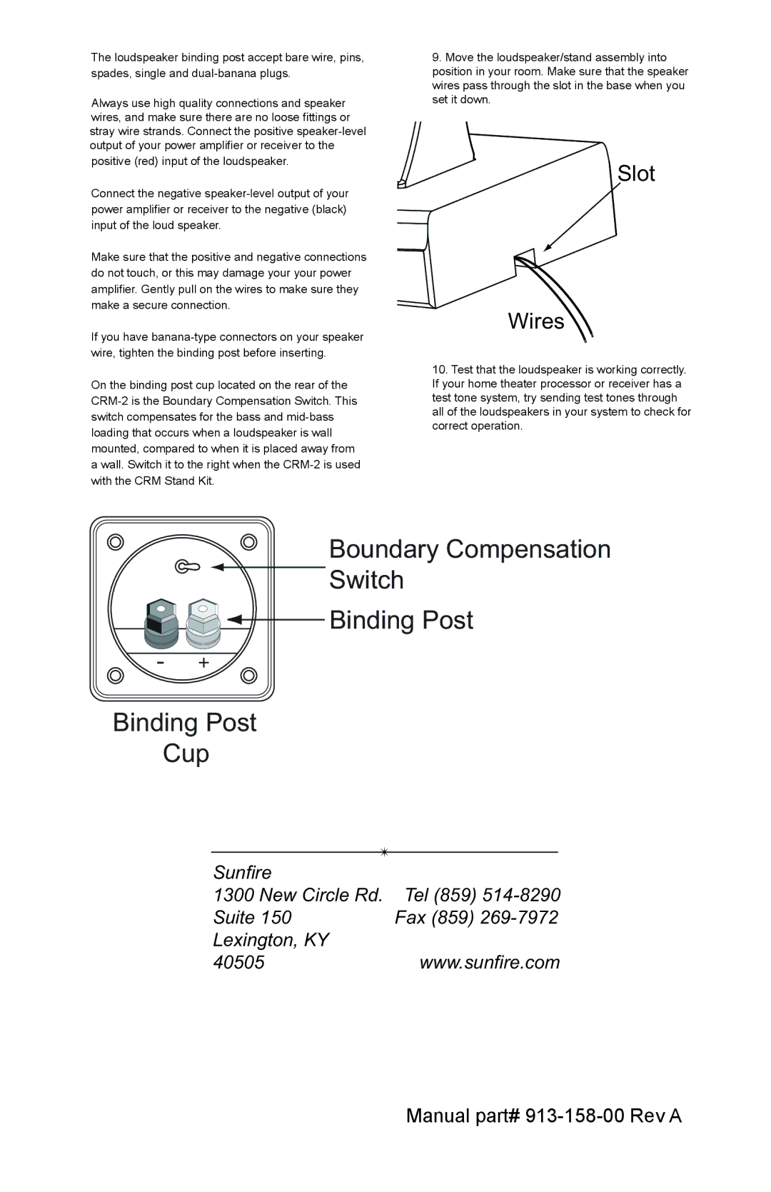 Sunfire Speaker user manual Boundary Compensation Switch Binding Post Cup 