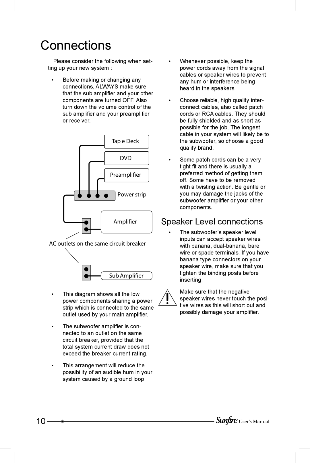 Sunfire SRS-210R manual Connections, Speaker Level connections 