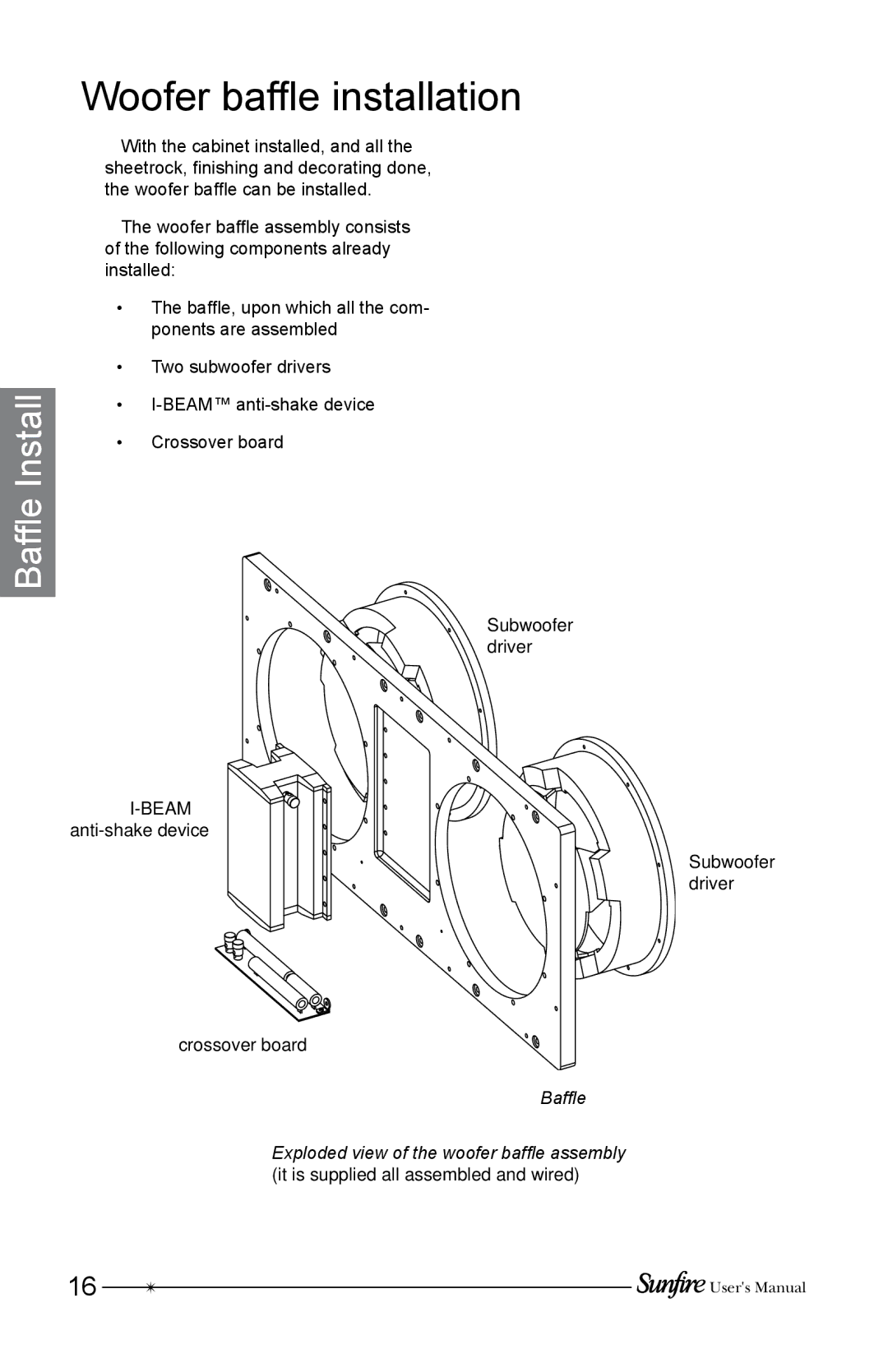 Sunfire SRS210W-C, SRS210W-G, SRS210W-B installation instructions Woofer baffle installation 