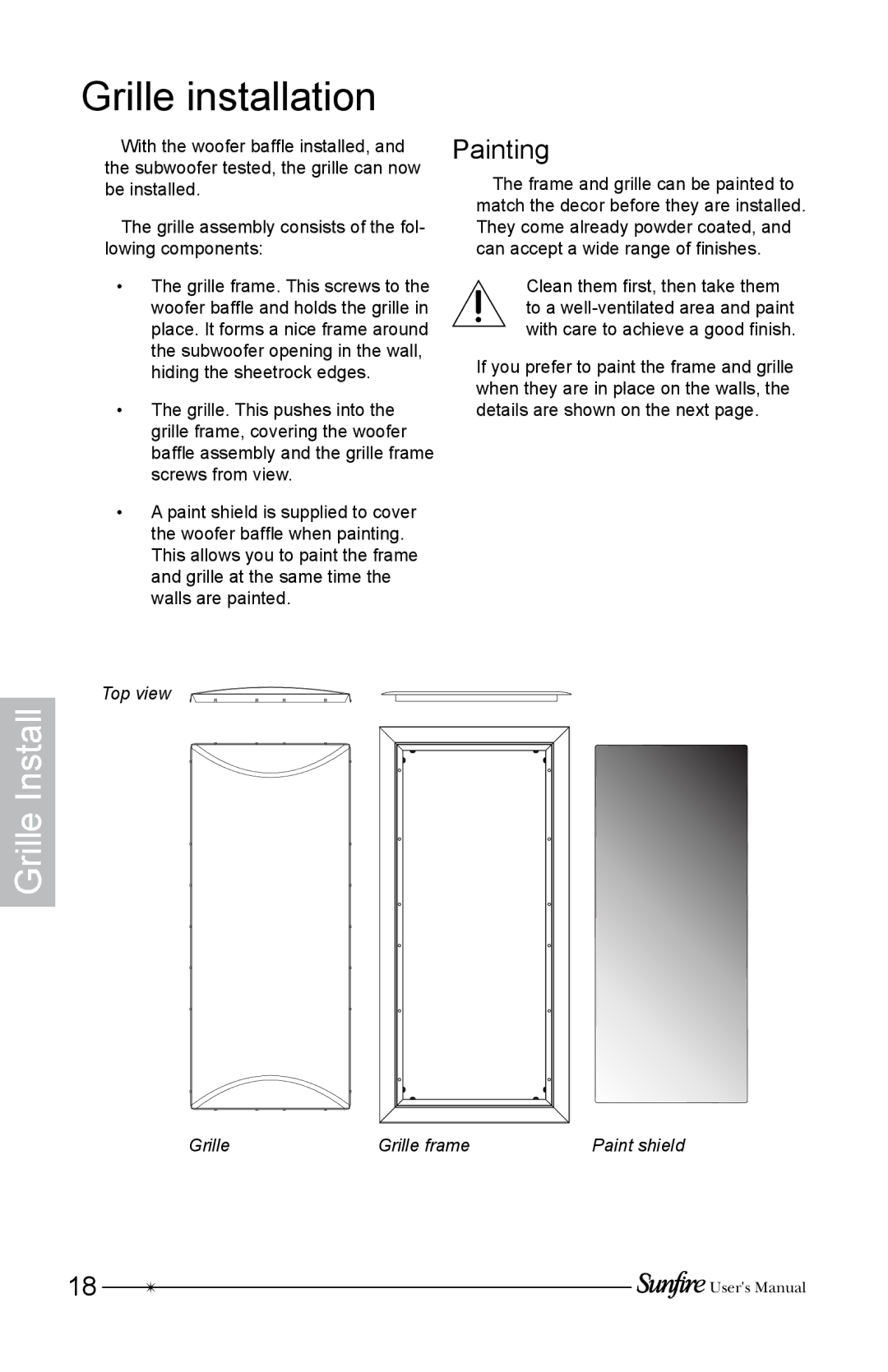 Sunfire SRS210W-G, SRS210W-C, SRS210W-B installation instructions Grille installation, Painting 