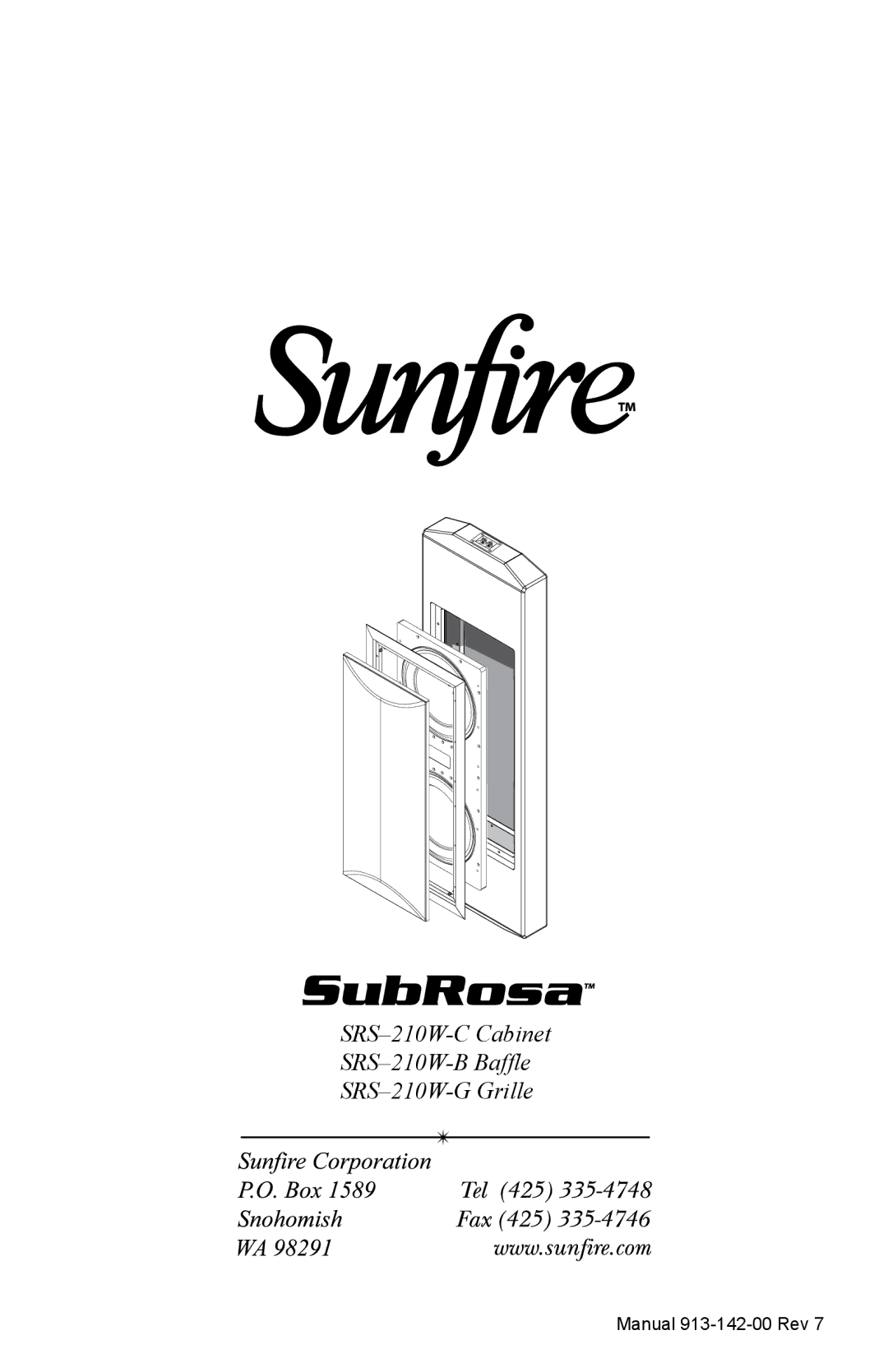 Sunfire SRS210W-B, SRS210W-G, SRS210W-C installation instructions SRS-210W-C Cabinet SRS-210W-B Baffle SRS-210W-G Grille 