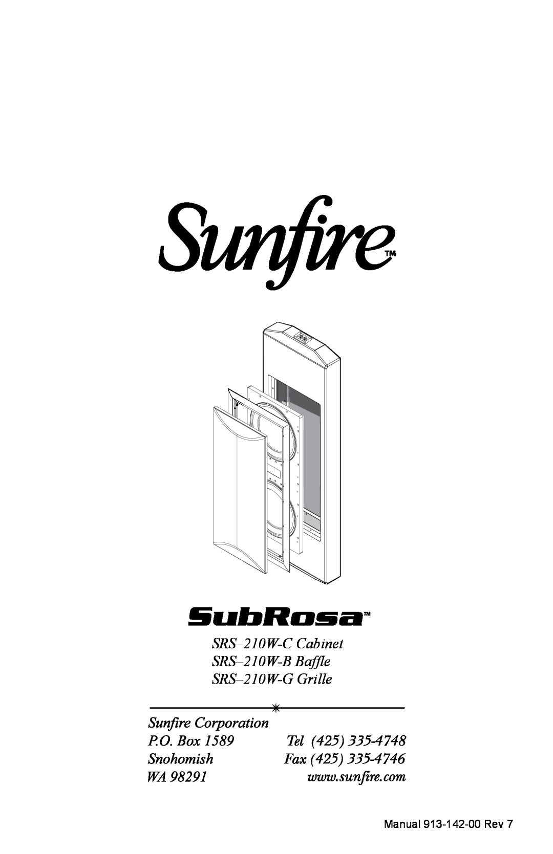 Sunfire SRS210W-B, SRS210W-G, SRS210W-C SRS-210W-CCabinet SRS-210W-BBaffle, SRS-210W-GGrille, Manual 913-142-00Rev 