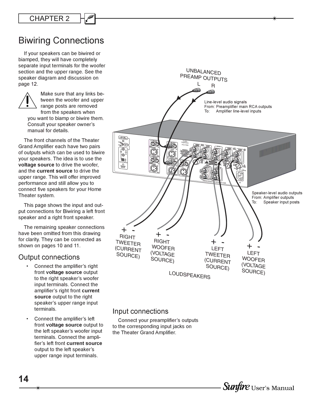 Sunfire TGA-5400(E), TGA-5200(E) manual Biwiring Connections 