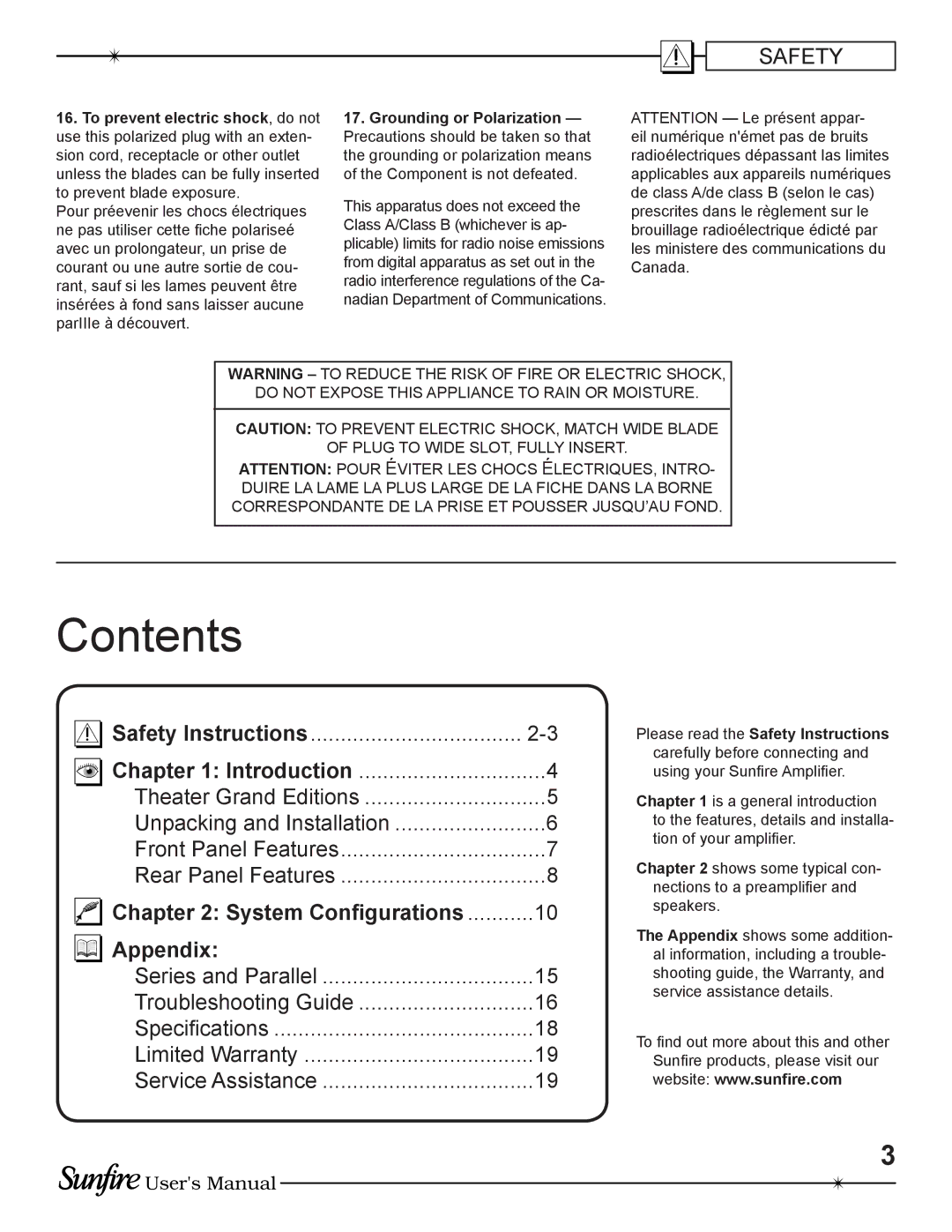 Sunfire TGA-5200(E), TGA-5400(E) manual Contents 