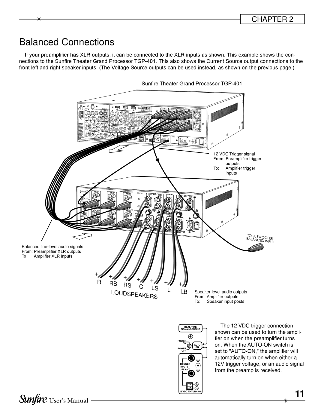 Sunfire TGA7401, TGA-7401-230, TGA-7201-230 manual Balanced Connections, Loudspeakers 