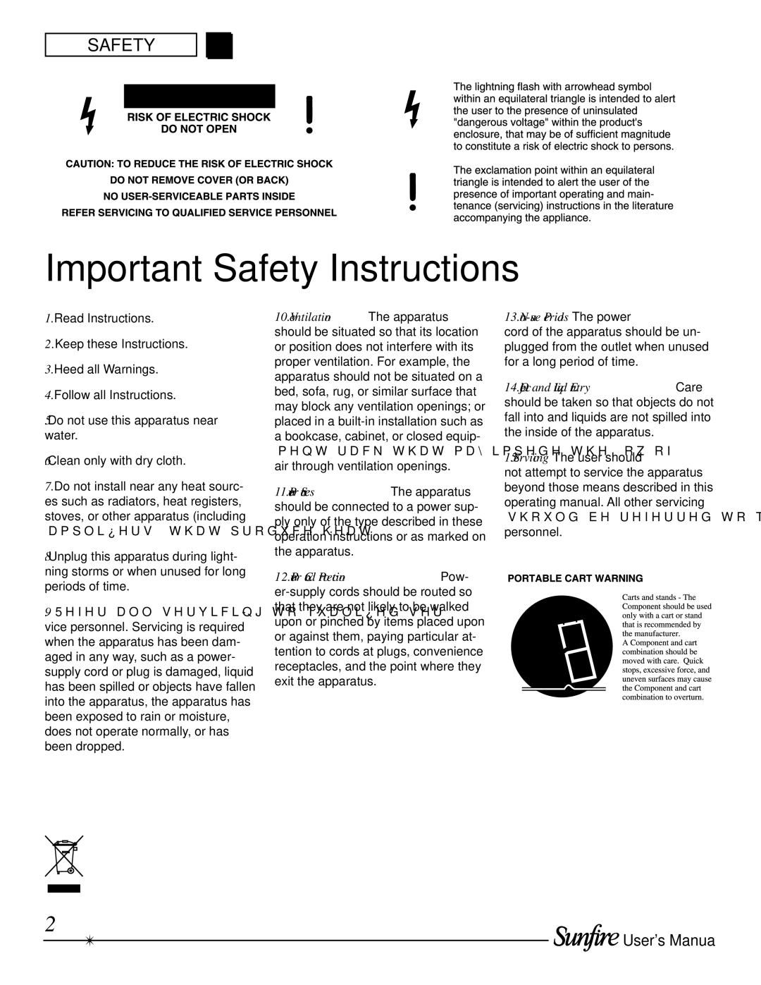 Sunfire TGA-7201-230, TGA-7401-230, TGA7401 manual Important Safety Instructions 