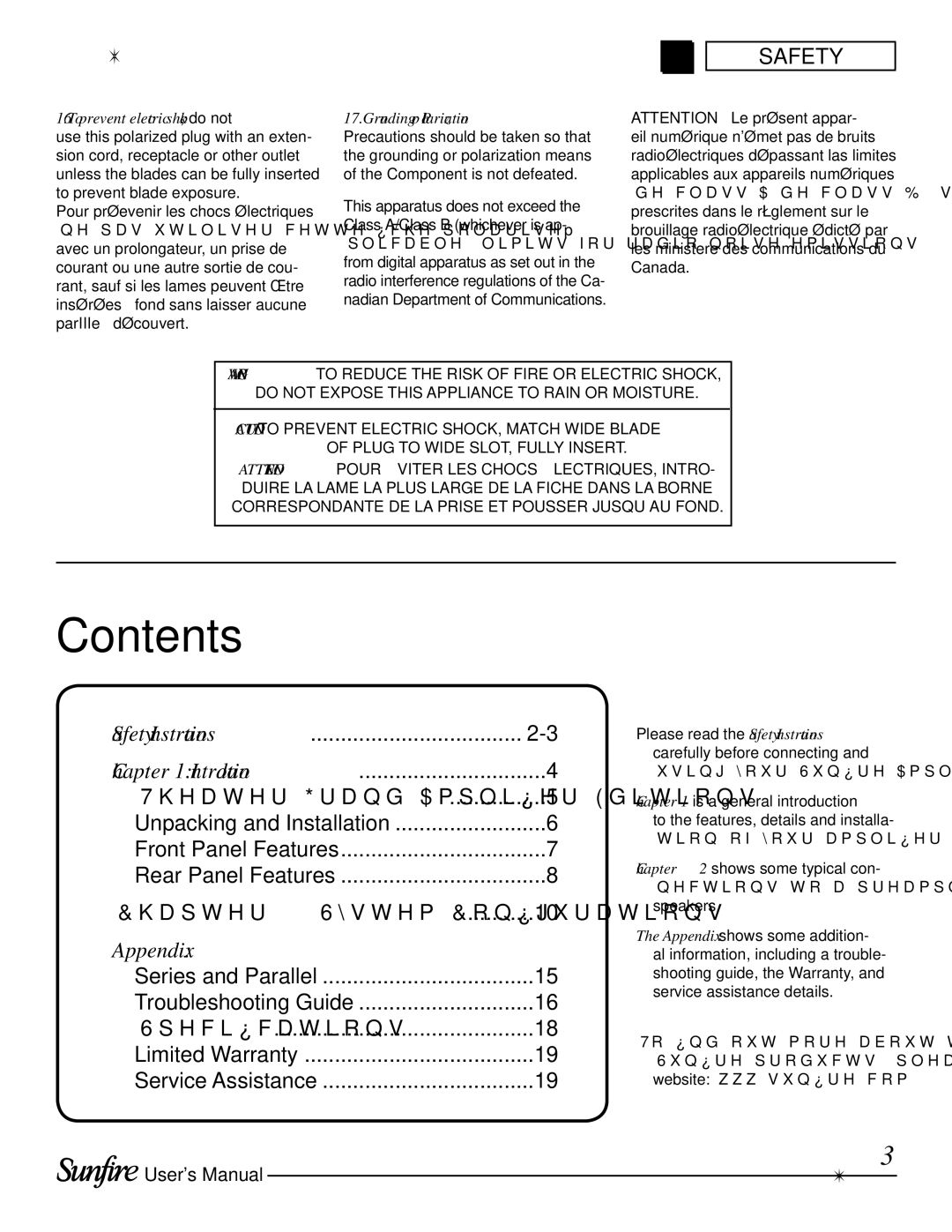 Sunfire TGA7401, TGA-7401-230, TGA-7201-230 manual Contents 