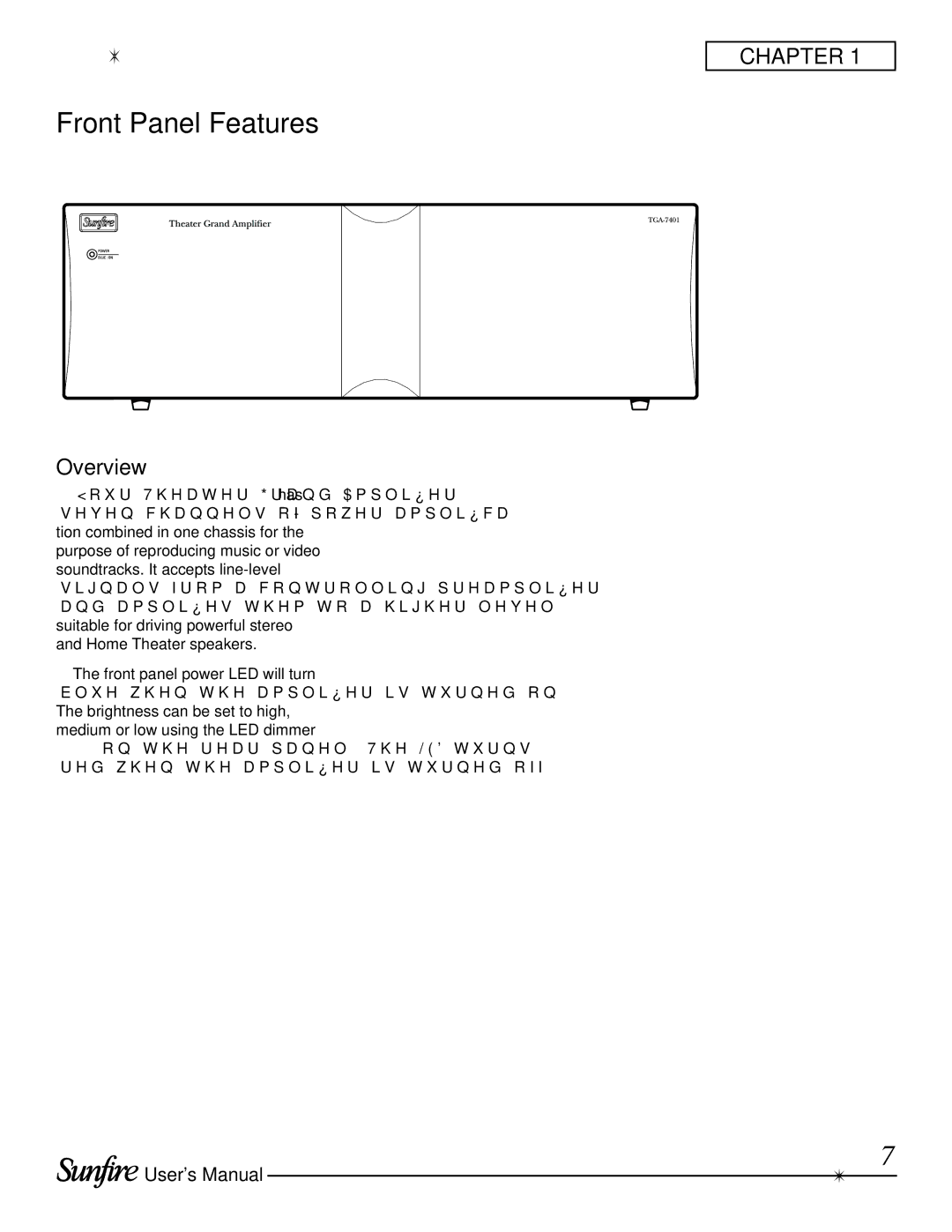 Sunfire TGA7401, TGA-7401-230, TGA-7201-230 manual Front Panel Features, Overview 