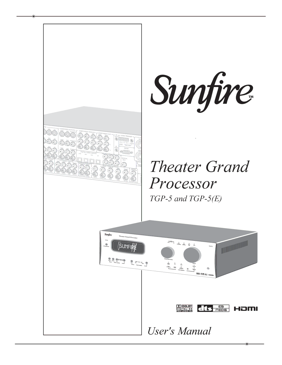 Sunfire TGP-5(E) manual Theater Grand Processor 