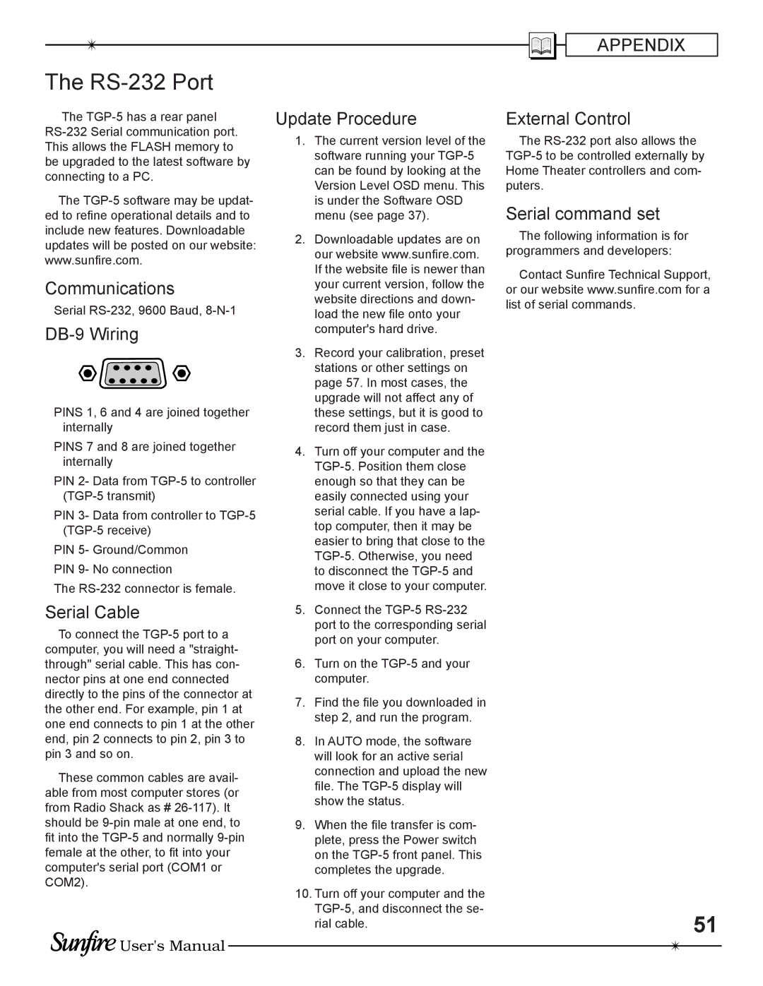 Sunfire TGP-5(E) manual RS-232 Port 