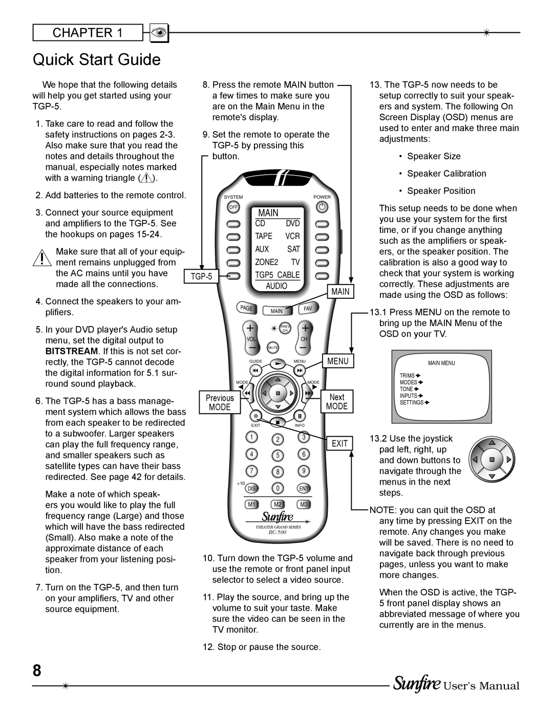 Sunfire TGP-5(E) manual Quick Start Guide, Exit 