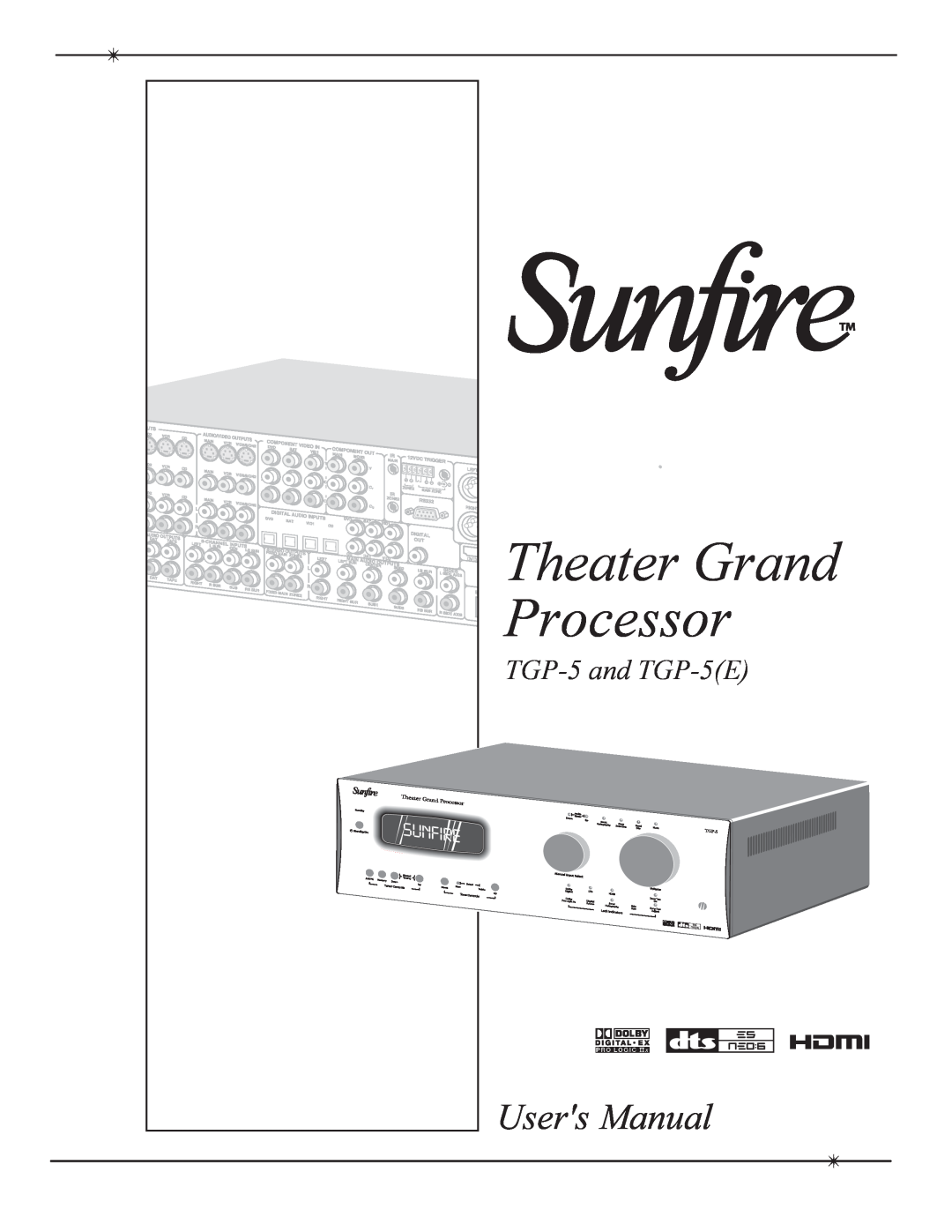 Sunfire TGP-5(E) manual Theater Grand Processor, TGP-5and TGP-5E 