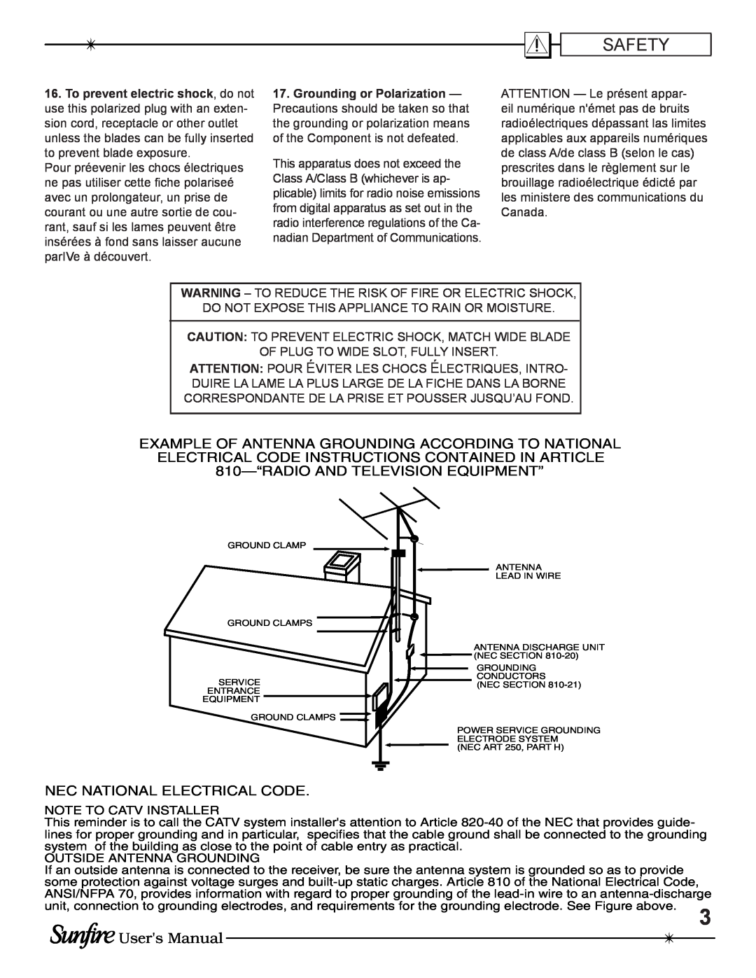 Sunfire TGP-5(E) manual Users Manual, Nec National Electrical Code 