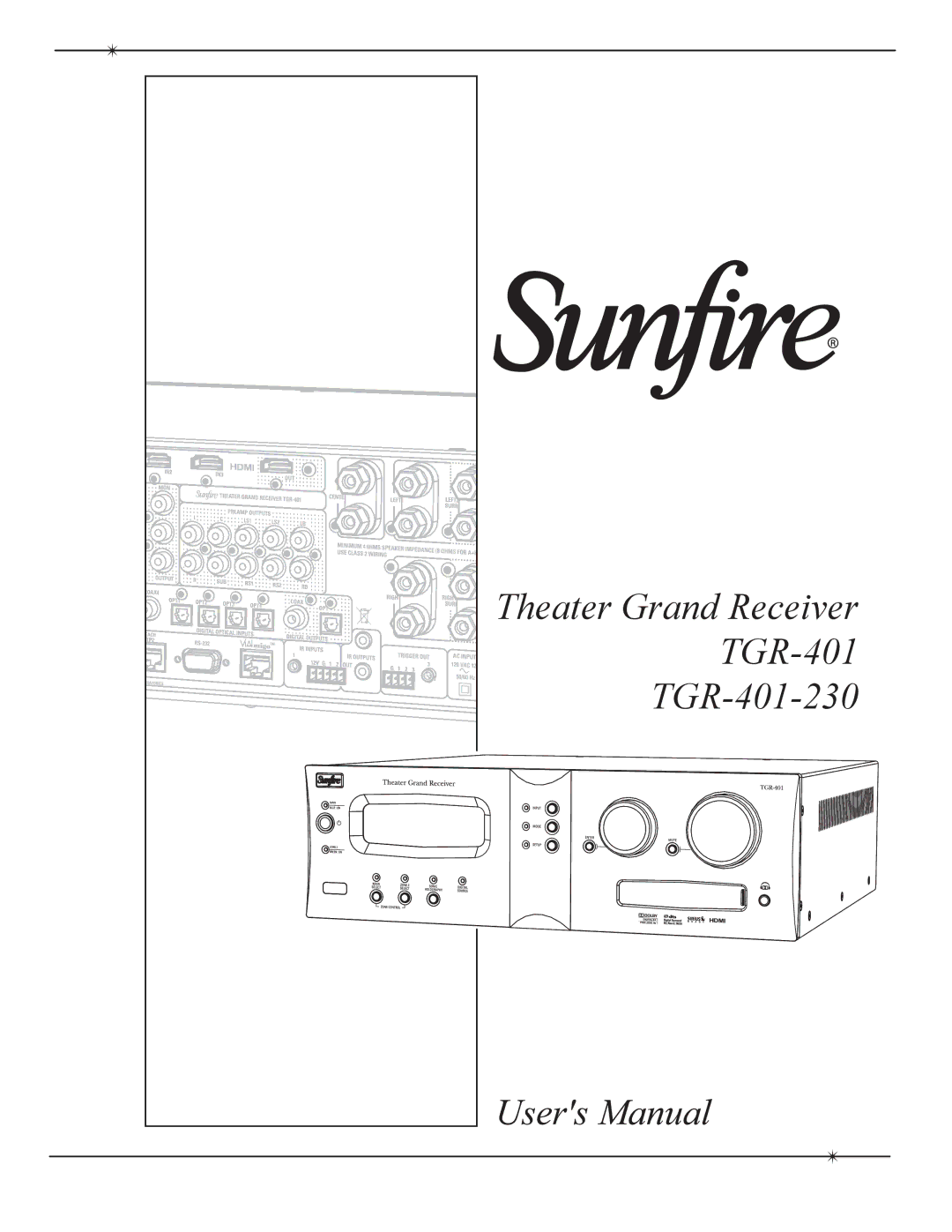 Sunfire manual Theater Grand Receiver TGR-401 TGR-401-230 