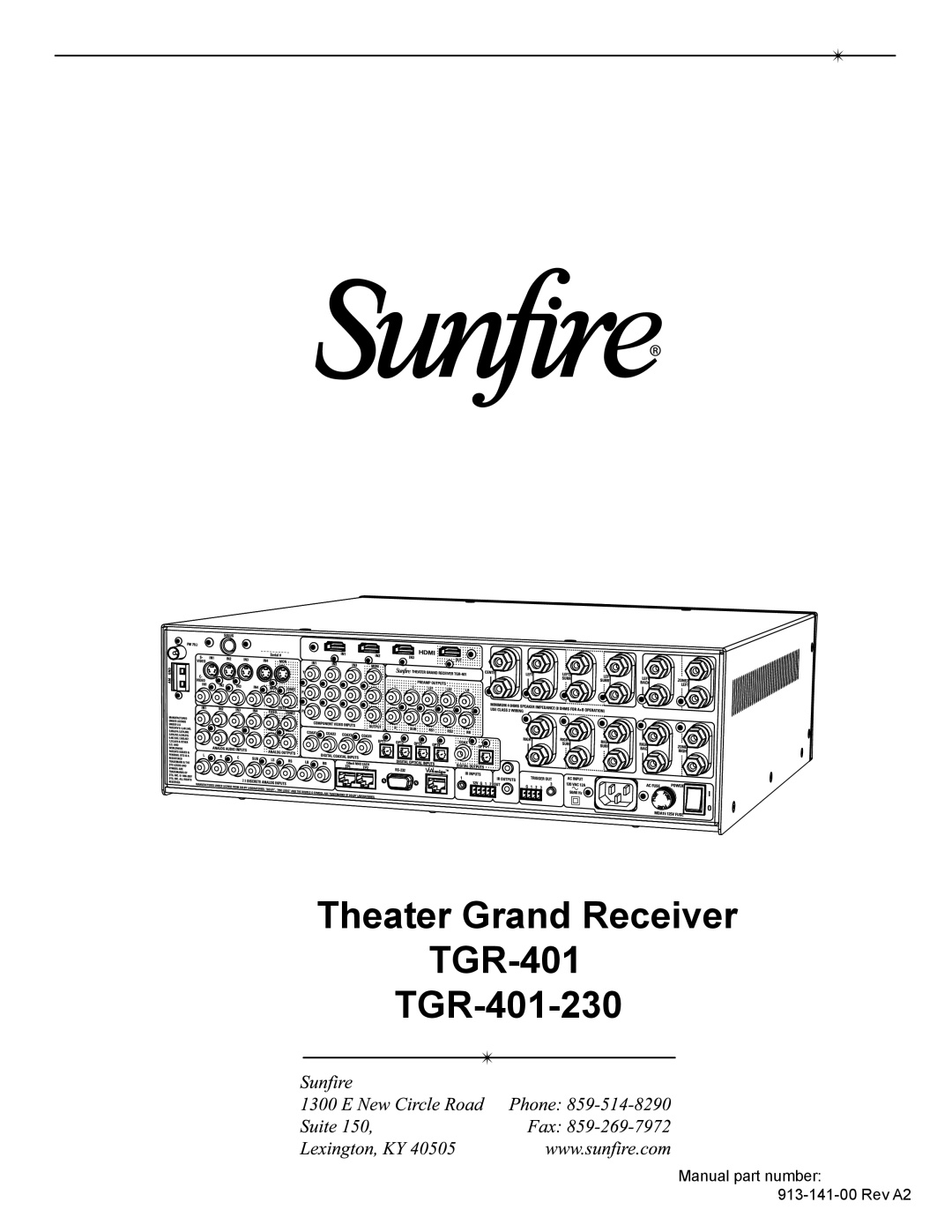 Sunfire TGR-401-230 manual Manual part number Rev A2 