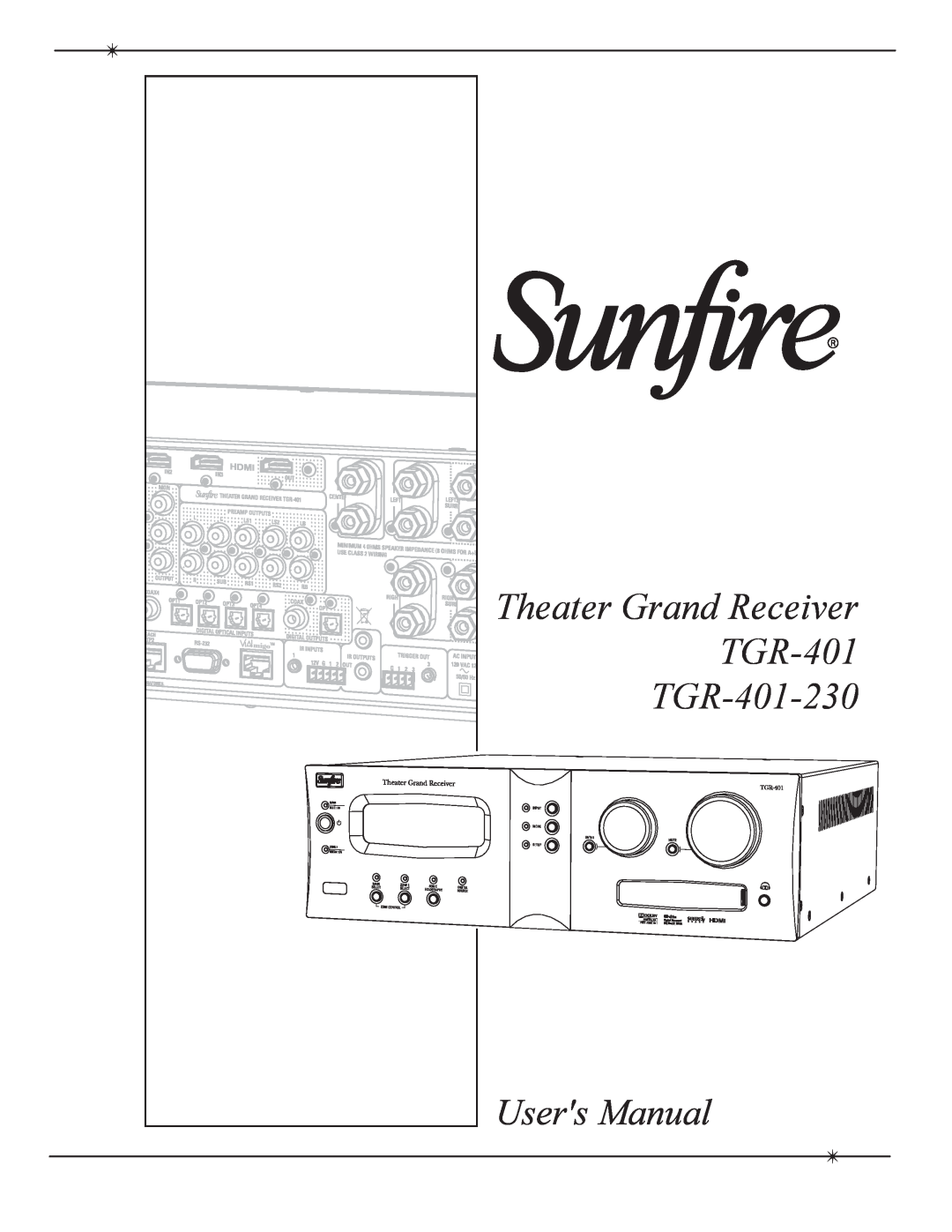 Sunfire manual Theater Grand Receiver TGR-401 TGR-401-230 