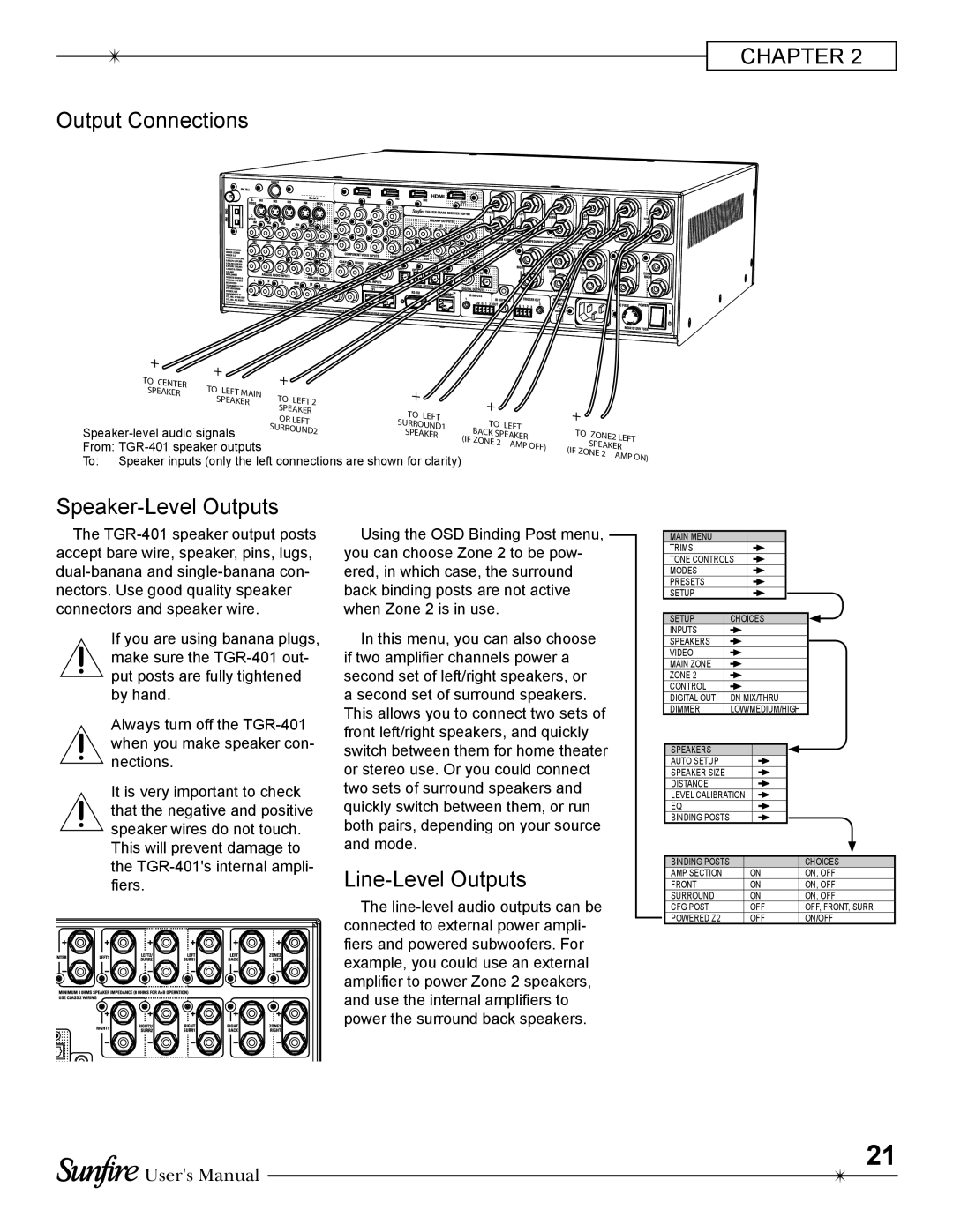 Sunfire TGR-401-230 manual CHAPTER Output Connections, Speaker-LevelOutputs, Line-LevelOutputs, Users Manual 
