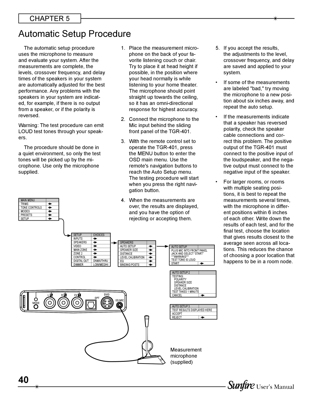Sunfire TGR-401-230 manual Automatic Setup Procedure, Users Manual 
