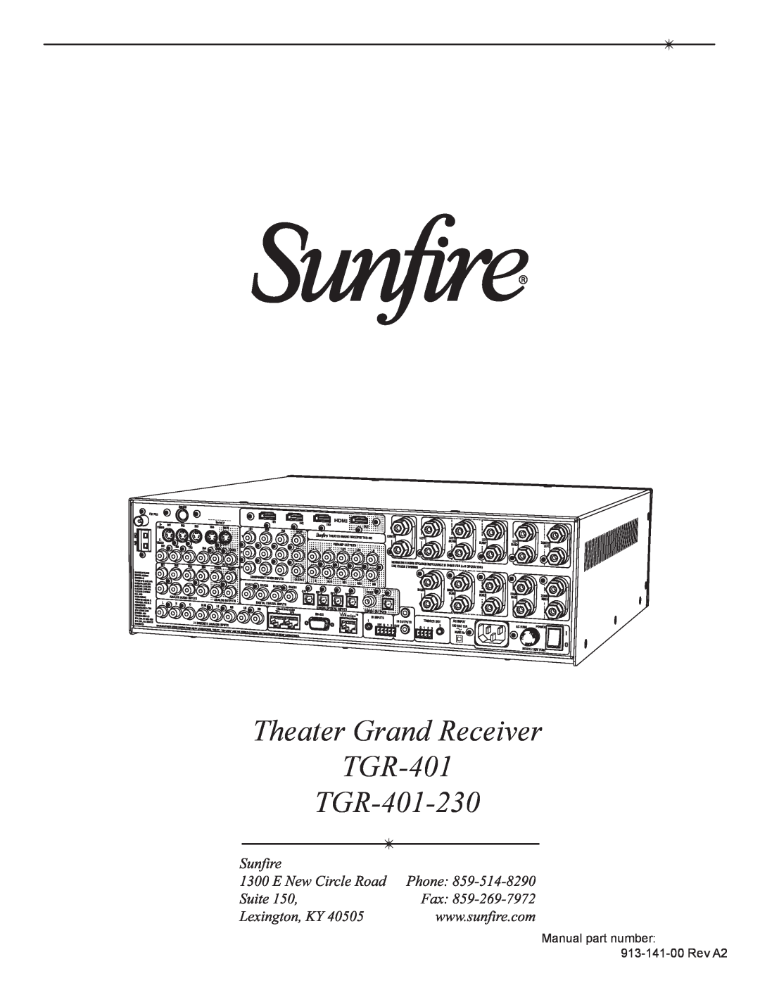 Sunfire manual Theater Grand Receiver TGR-401 TGR-401-230, Manual part number 913-141-00Rev A2 