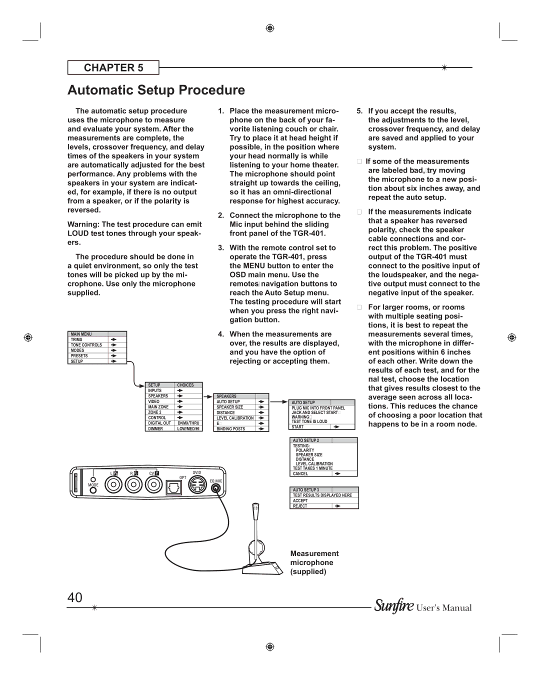 Sunfire TGR401, TGR-401-230 manual Automatic Setup Procedure 