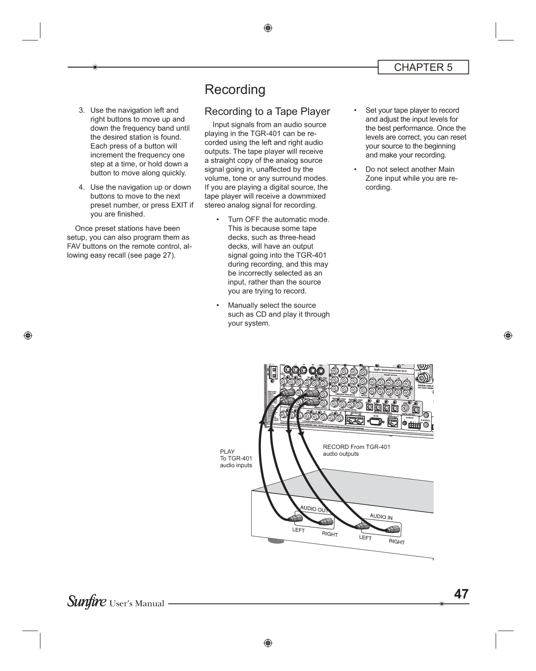Sunfire TGR-401-230, TGR401 manual Recording to a Tape Player 