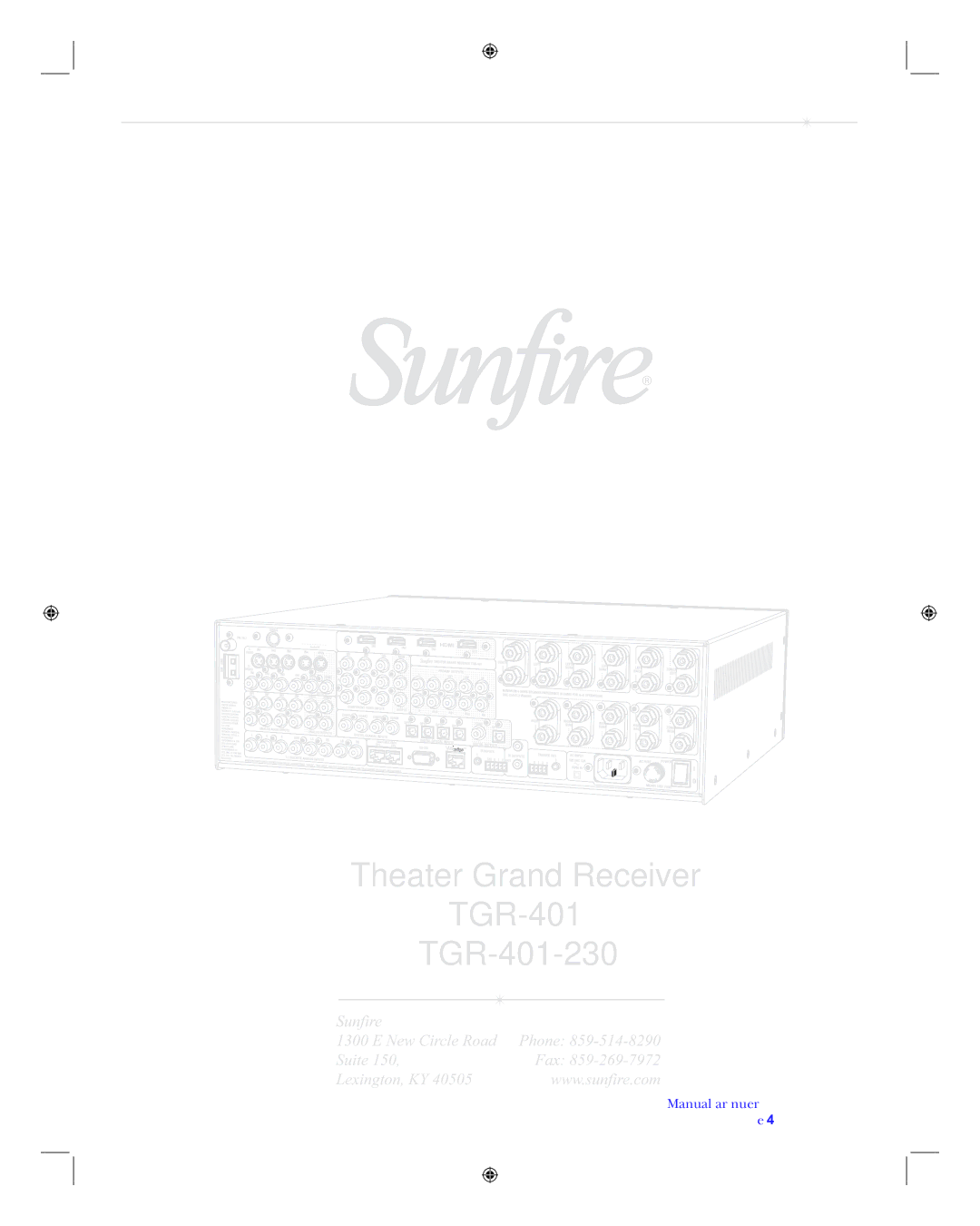 Sunfire TGR401 manual Theater Grand Receiver TGR-401 TGR-401-230 