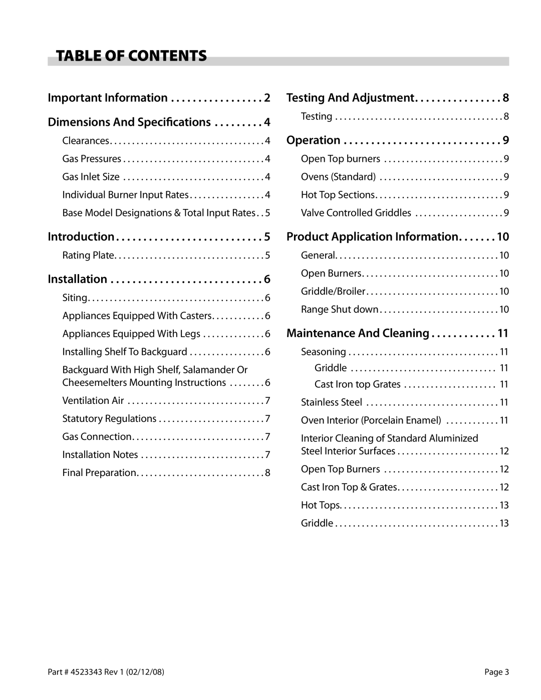 Sunfire X Series operation manual Table of Contents 