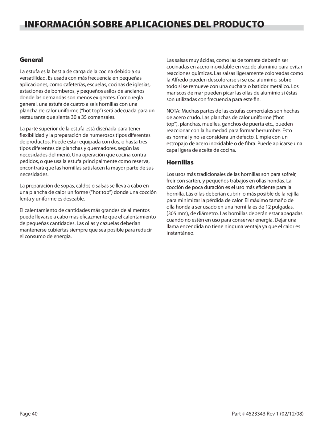 Sunfire X Series operation manual Información Sobre Aplicaciones DEL Producto, General 