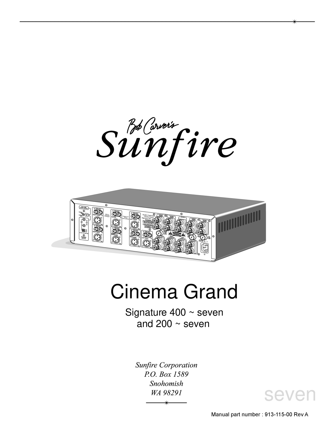 Sunfire Cinema Grand Power Supply Energy Load Invariant High Fidelity Super Definition Power Amplifier manual Seven 