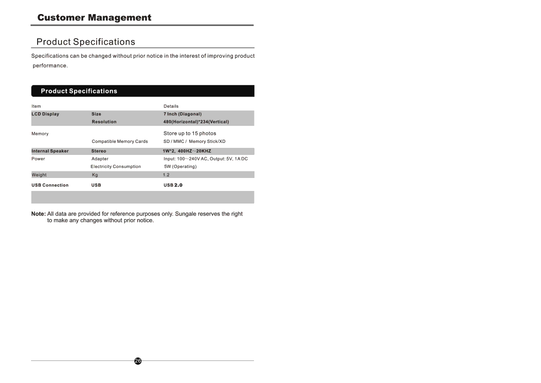 Sungale CA700 manual 