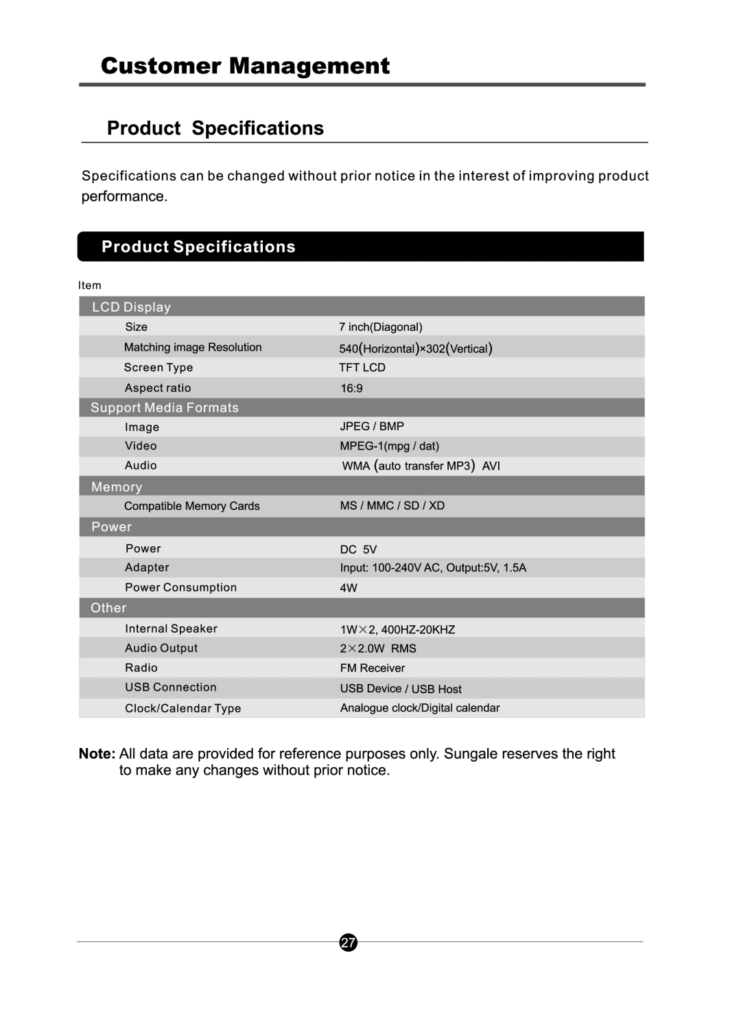 Sungale CA700VCR manual 