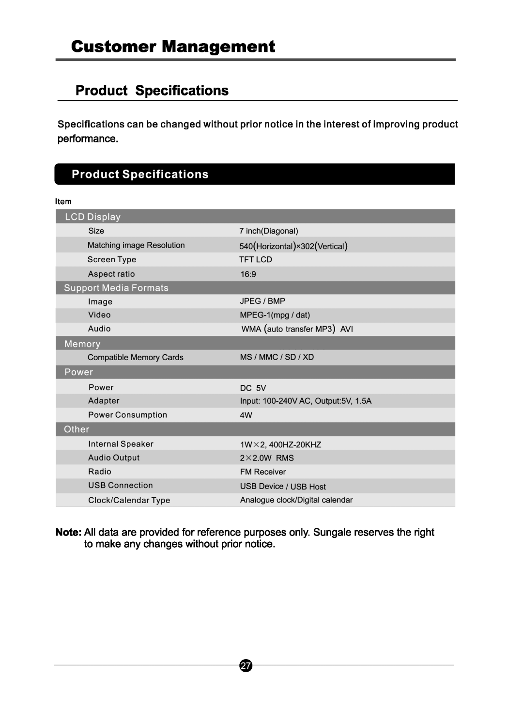 Sungale CA700VCR manual 