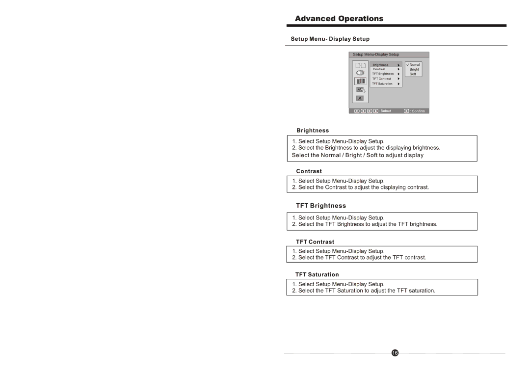 Sungale CD352LD manual Setup Menu-Display Setup 