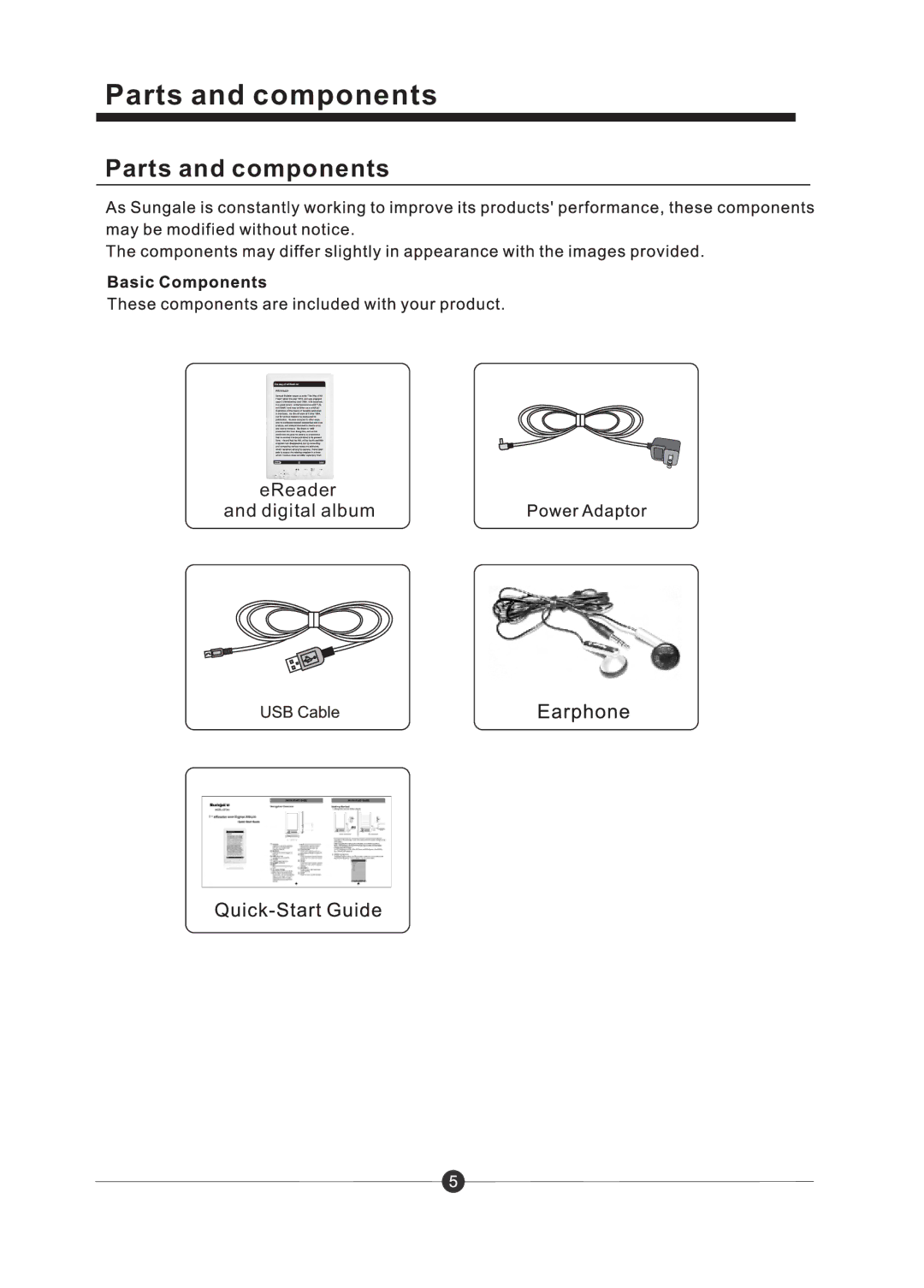 Sungale CD706A manual Parts and components 