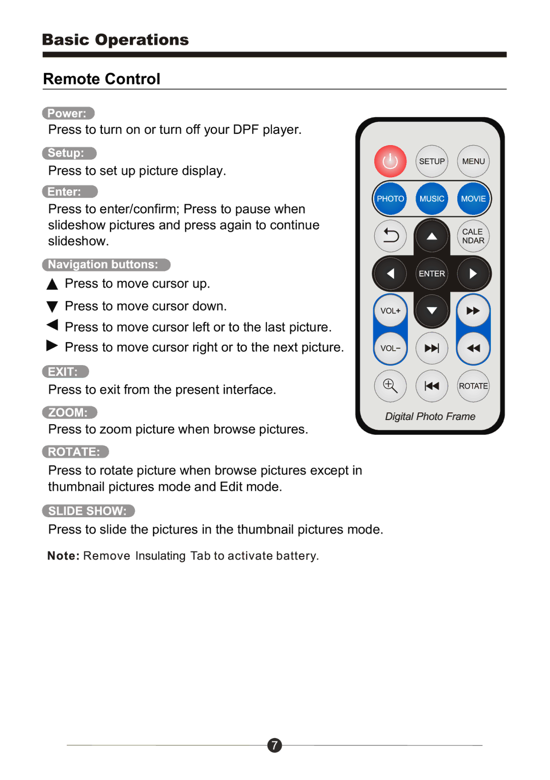 Sungale CD802 manual Remote Control 