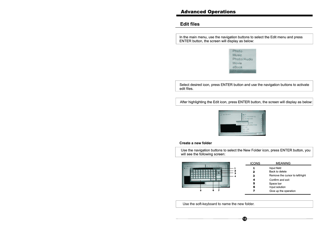 Sungale CD806 manual Use the soft-keyboard to name the new folder 